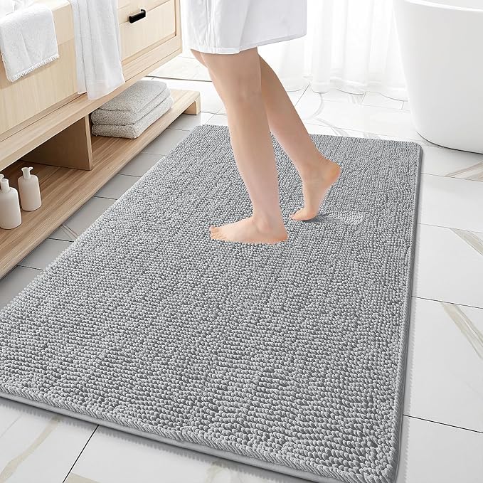 OLANLY Bathroom Rugs 59x35, Extra Soft Absorbent Chenille Bath Rugs, Rubber by OLANLY