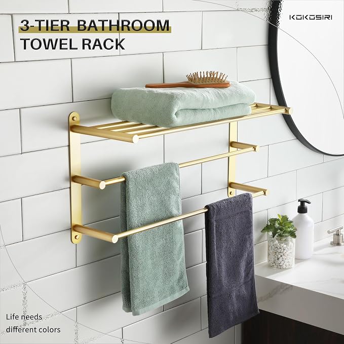 KOKOSIRI 3 Tier Bath Towel Rack 24 Inch Wall Mounted Rack - Image 5