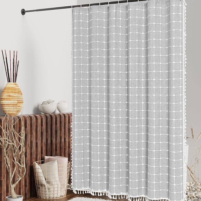 MitoVilla Grey Boho Shower Curtains - Image 2
