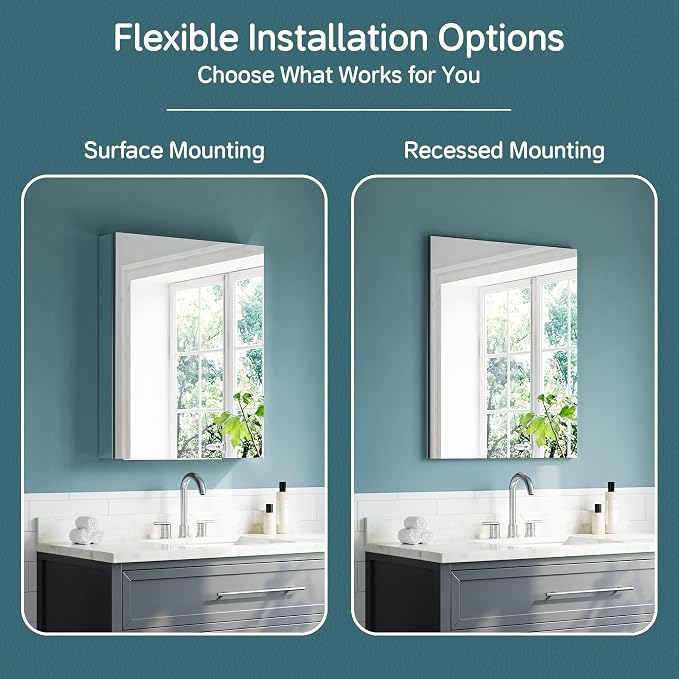 24"x30" Medicine Cabinet Mirror, Aluminum Silver Recessed Medicine Cabinet - Image 7
