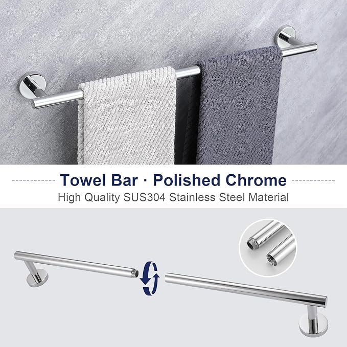 5-Piece Towel Bar Set Polish Chrome Bathroom Hardware Accessories Set Upgraded - Image 4