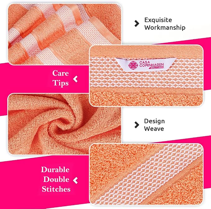 CASA COPENHAGEN Solitaire 6 Pieces Towel Set- Malibu Peach, 600 GSM 2 Bath - Image 6