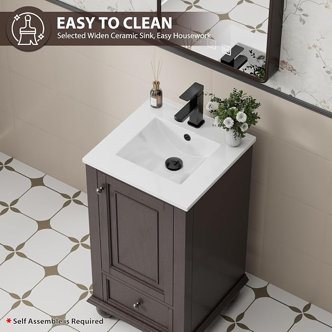 eclife 18" Bathroom Vanity Sink Combo Vintage Style - Image 5