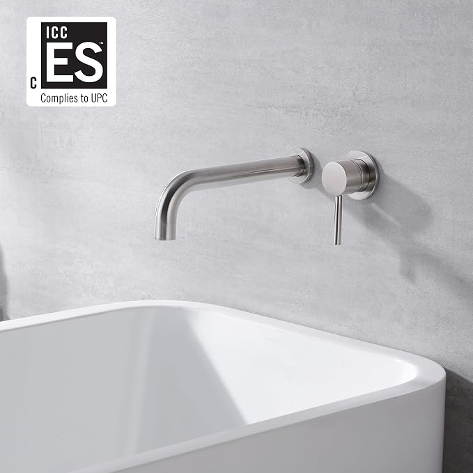 SUMERAIN Bathroom Brushed Nickel Wall Mount Tub Faucet Single Lever Handle - Image 2