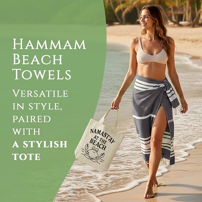 Turkish Cotton Beach Towel Pack of 6 & 1 Boho Tote Bag - Image 2