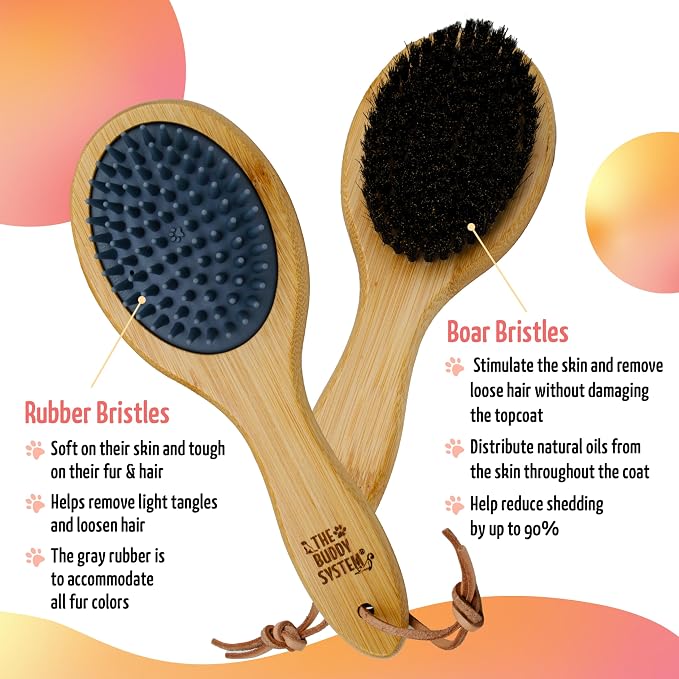 The Buddy System Combo Bristle Pet Brush, 2-in-1 Brush, Durable Rubber Side and - Image 3