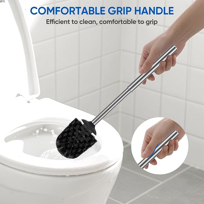 Toilet Brush and Holder Set Stain Nickle Stainless Steel 12In Handle - Image 4