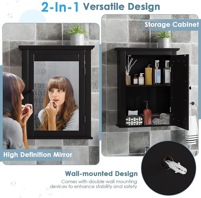 Safeplus Black Medicine Cabinet Wall Mounted - Image 4