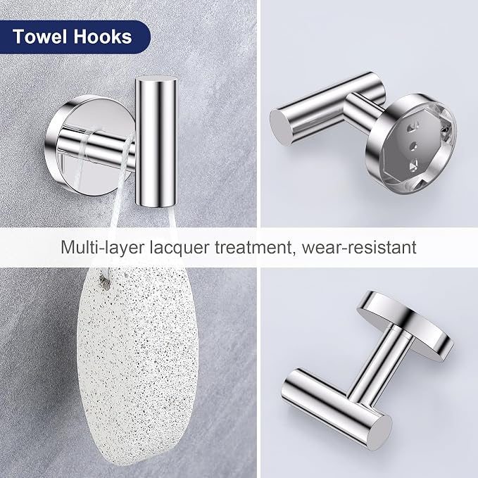 Lairuier Polished Chrome Bathroom Hardware Set, 10-Piece Towel Bar Set SUS304 - Image 5