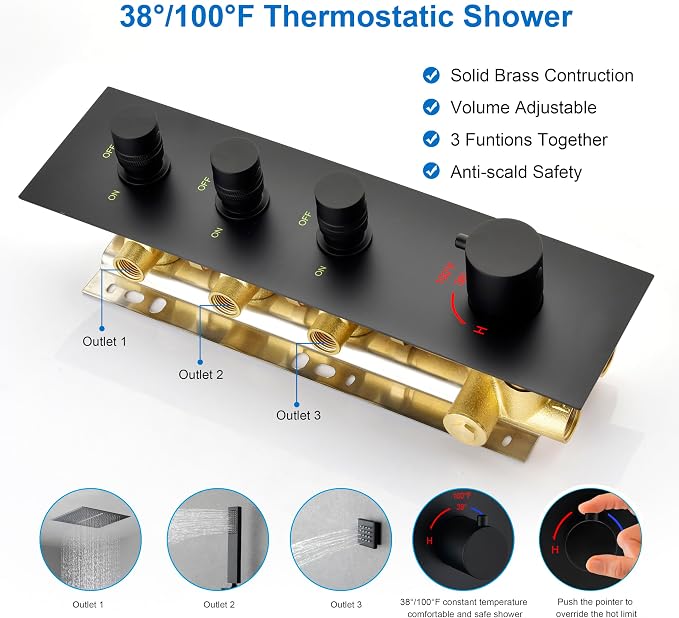 Matte Black 3 Way Shower Diverter Valve - Image 3