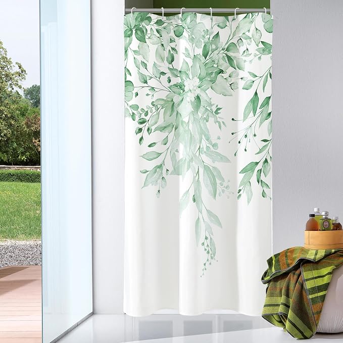 Gibelle Small Stall Shower Curtain 36 x 72, Narrow Half Mint Green Floral by Gibelle