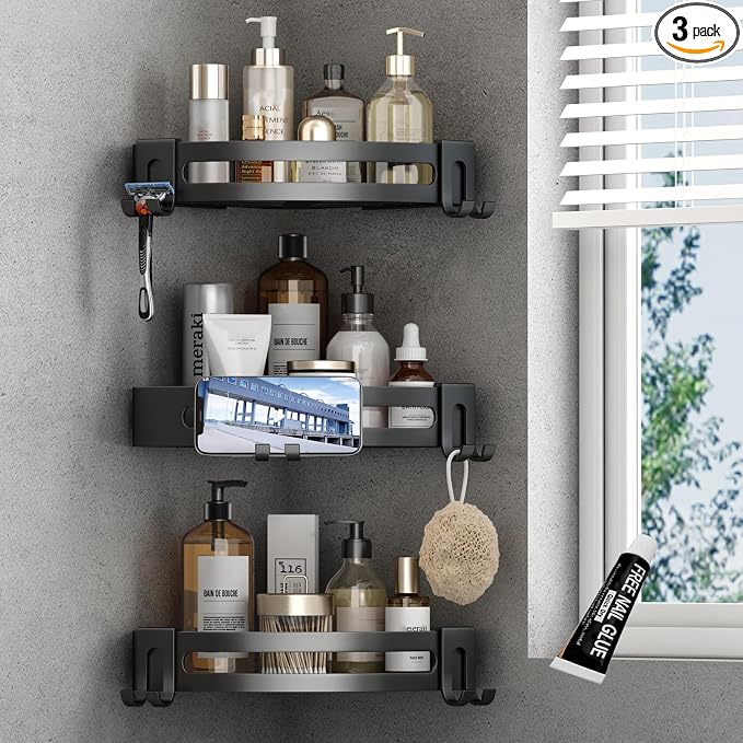 VOLPONE 3-Pack Black Triangle Shower Caddy, 3-Tier Corner Shelves, Rustproof by VOLPONE