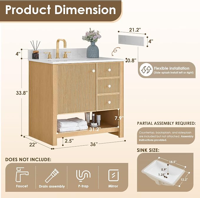 ALTAIR 36 Bathroom Vanity with Sink Mordern Pre-Assembled Single Vanities - Image 2