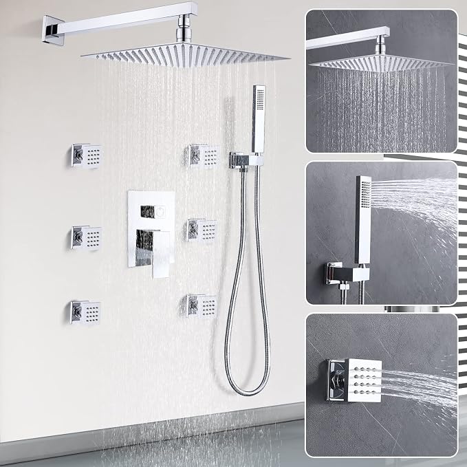 Enga Rain Shower System with Body Jets, 12 Inch Powerful Full Body Shower - Image 9