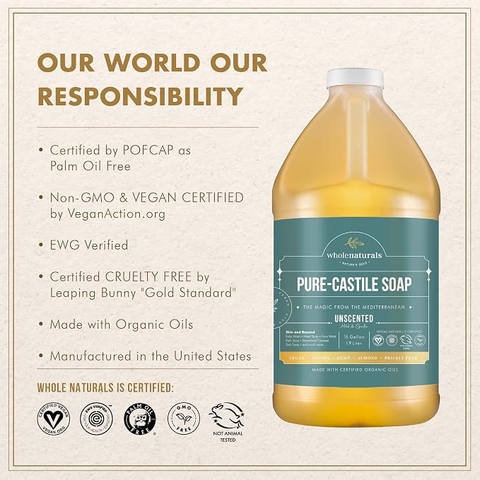 WHOLENATURALS Pure Castile Soap Liquid, EWG Verified & Certified Palm Oil Free - Image 7