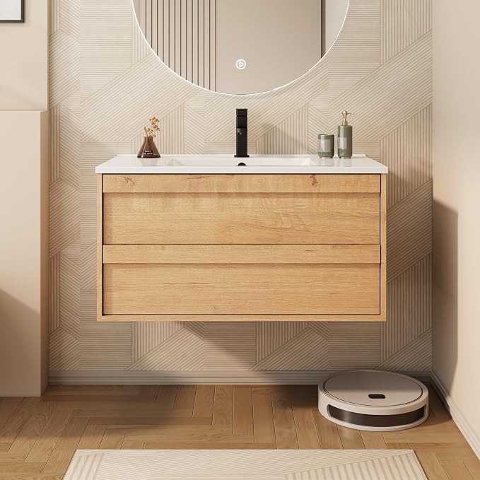 eclife 36" Floating Bathroom Vanity Sink Combo, Wall Mounted Modern Minimalist by eclife