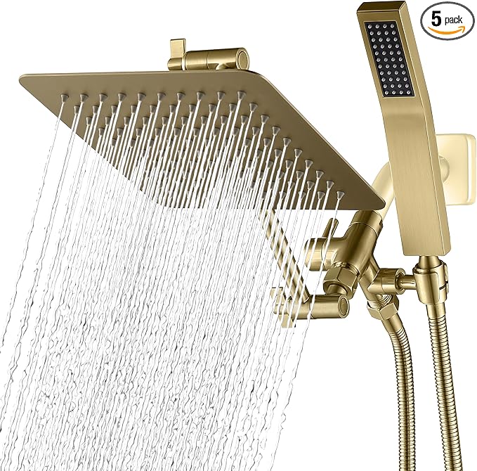 G-Promise All Metal 8-Inch Dual Square Shower Head Combo, Rain Shower Head by G-Promise