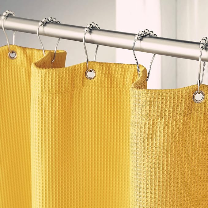 AmazerBath Waffle Shower Curtain, Bright Yellow Shower Curtain Fabric by AmazerBath