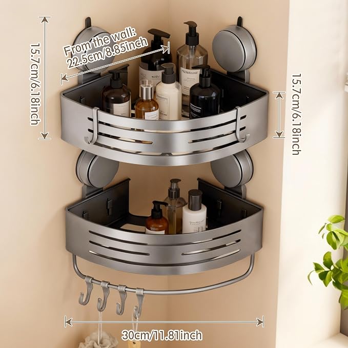 Corner Suction Cup Shower Caddy, No-Drilling Aluminum Shower Shelf - Image 2