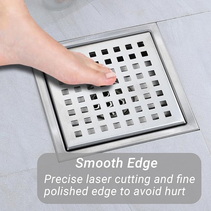 6 Inch Square Shower Floor Drain, Stainless Steel Black Shower Drain Kit - Image 4