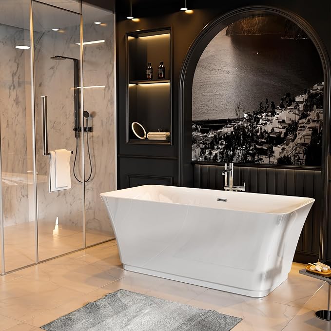 Empava 59" Freestanding Bathtub, Acrylic Deep Soaking Tub, Modern Stand Alone - Image 4