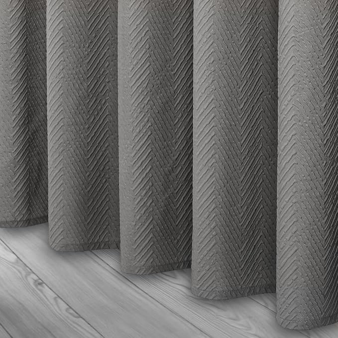 Gibelle Ombre Grey Shower Curtain, 3D Embossed Textured Herringbone Fabric - Image 6
