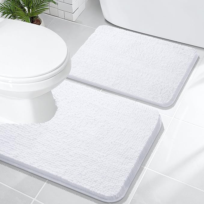 OLANLY Bathroom Rugs Sets 2 Piece, Soft Absorbent Chenille Bath Mats and by OLANLY