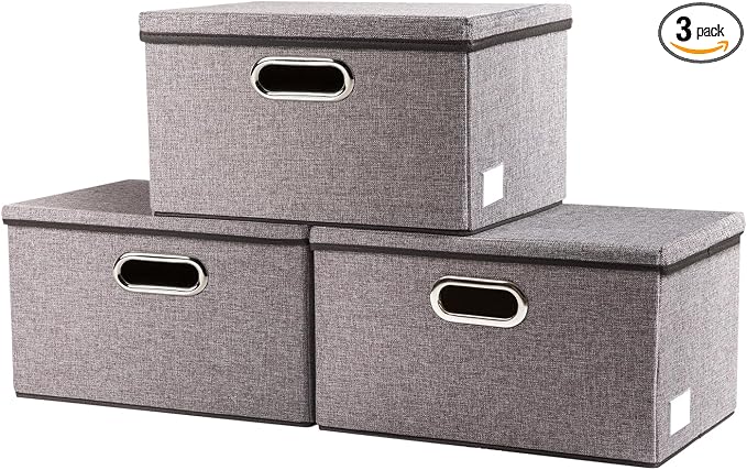 PRANDOM Storage Bins with Lids Linen Fabric Foldable Storage Boxes Organizer by Prandom