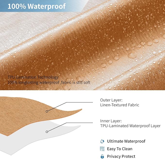 2-in-1 Waterproof Fabric Shower Curtain or Liner, Linen Textured, Breathable - Image 5