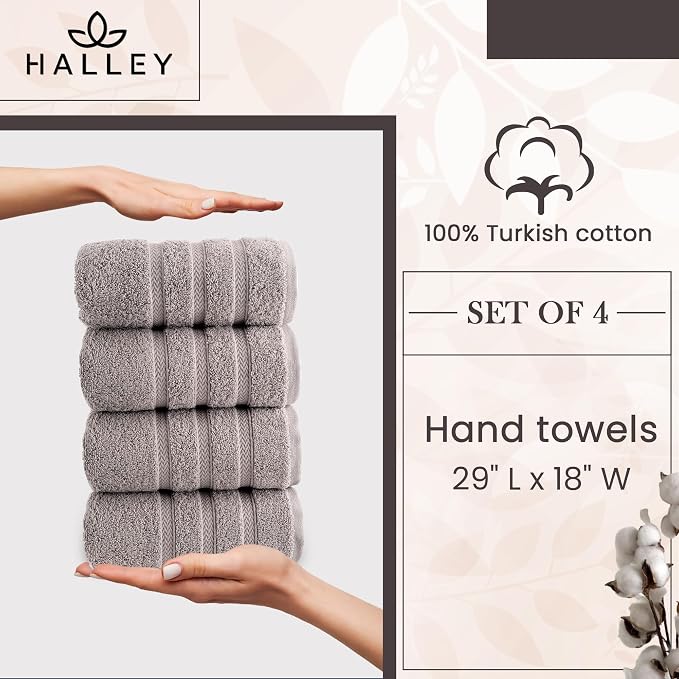 HALLEY Turkish 4 Pack Premium Hand Towels 650 GSM Highly Absorbent Super Soft - Image 3