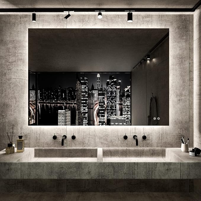 TETOTE 40 x 32 Inch LED Backlit Bathroom Vanity Mirror, Touch Button, Water by TETOTE