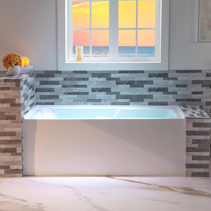 WOODBRIDGE 60" Acrylic Rectangular Alcove Soaking Bathtub in White - Image 11