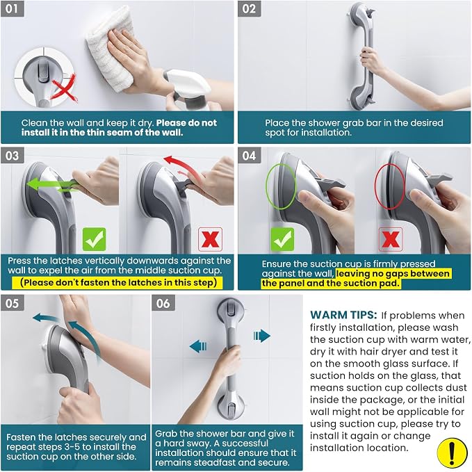 TAILI Shower Grab Bar 16 Inch Suction Cup Grab Bars - Image 3