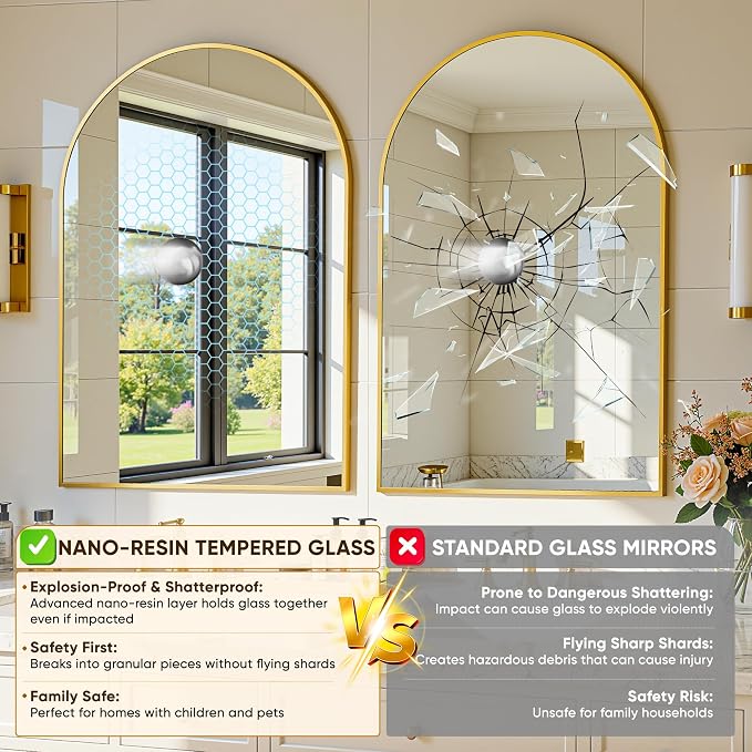 Arched Mirror 24"x36", Bathroom Mirror, Wall Mounted Vanity Mirror - Image 6
