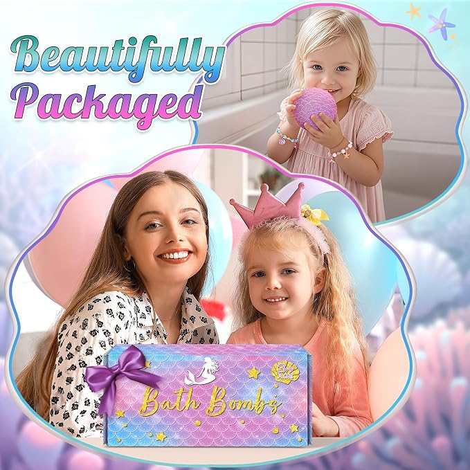 8 Packs Mermaid Bath Bombs for Kids Girls, Bubble Bath Bomb Kit - Image 7