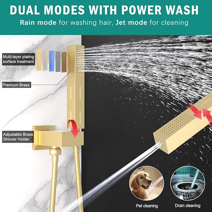 ENGA Shower Faucet Set, Dual Head Shower System 10" & 6" Square Rain Shower - Image 4