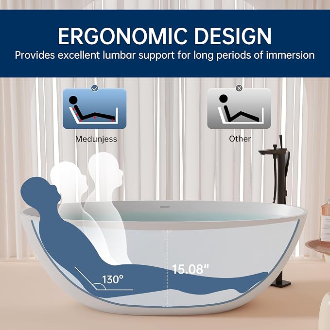 65'' Freestanding Bathtub Resin Stone Soaking Freestanding Tubs Matte Solid - Image 9