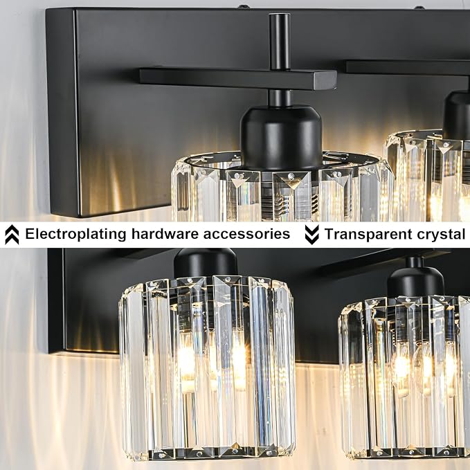 Black Crystal Bathroom Vanity Lights, Modern 2-Lights Bathroom Lighting - Image 4