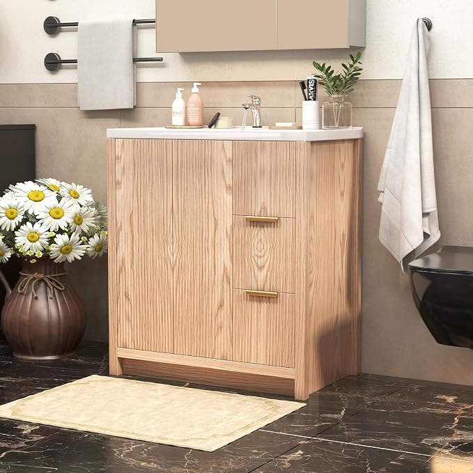 30'' Bathroom Vanity with Ceramic Single Sink Combo, Small Freestanding - Image 9