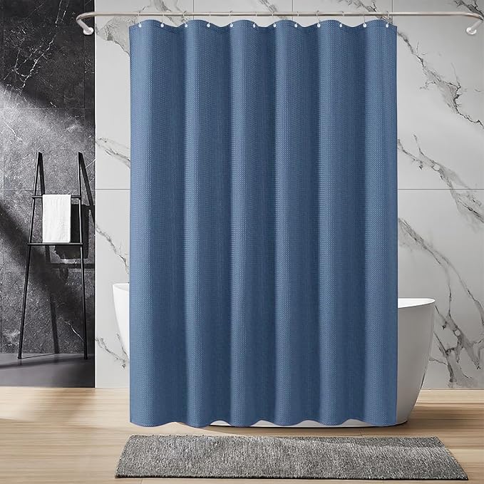 Inhousolu Fabric Shower Curtain Waffle Weave, Moonlight Blue 230 GSM Heavy Duty - Image 8