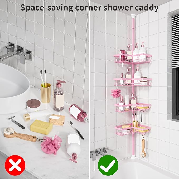 KEGII Shower Caddy Tension Pole, 4-Tier Rustproof Adjustable Corner Bathroom - Image 7
