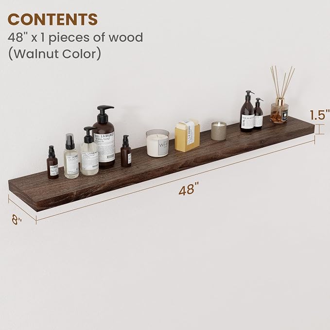 Floating Shelves for Wall Decor, 8 Inch Deep Rustic Solid Elm Wood Floating - Image 2