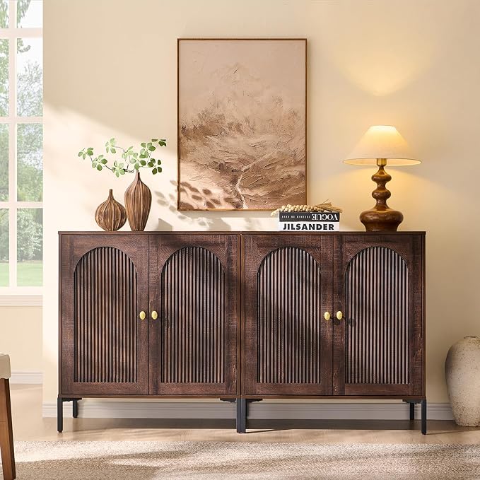 Bathroom Cabinet with Storage, 61.75" W Fluted Arched Free Standing Floor by IFGETEnrichYourLivingSpace