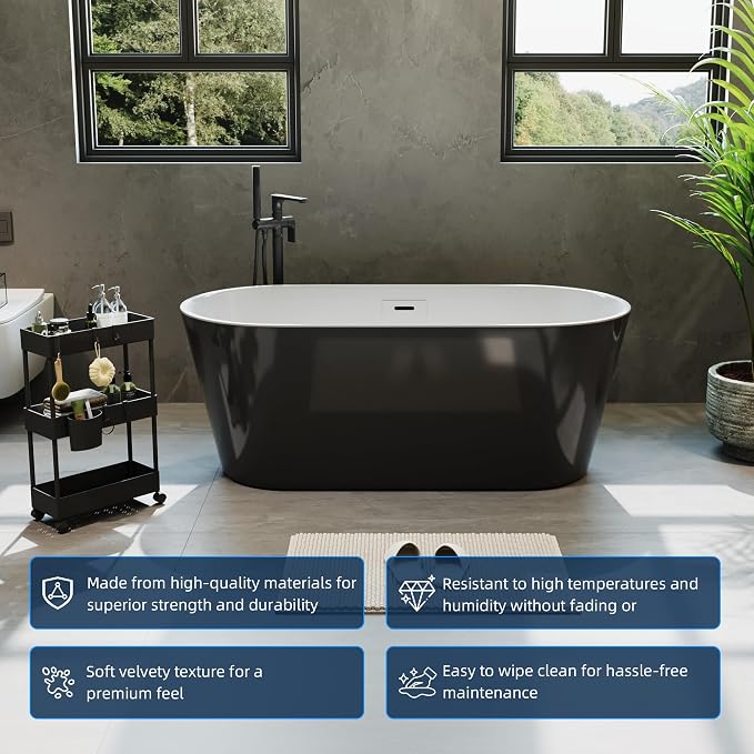 59'' Acrylic Freestanding Bathtub, Deep Soaking Tub - Image 2
