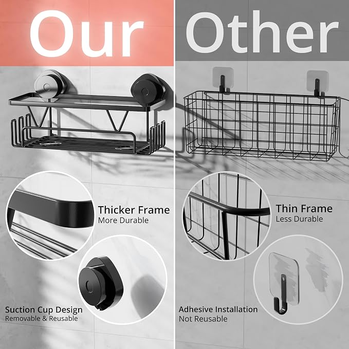 KEGII Suction Cup Shower Caddy, 2 Pack Shower Suction Shelf - Image 6