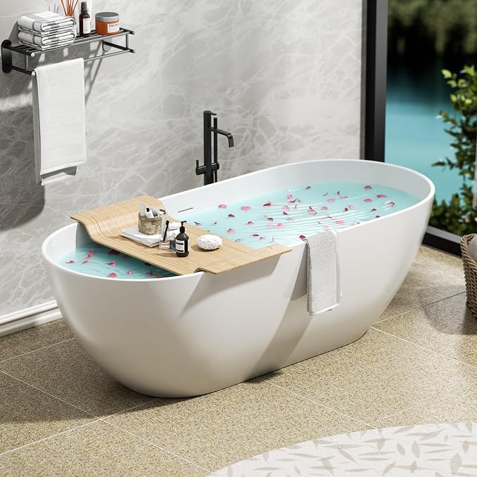 Abruzzo 69" Free Standing Solid Surface Resin Stone Bathtub, Contemporary Oval by ABRUZZO