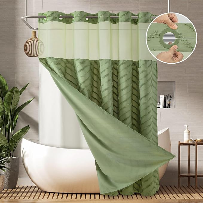 Long No Hook Tufted Chevron Striped Shower Curtain by PANGSINNEDirect