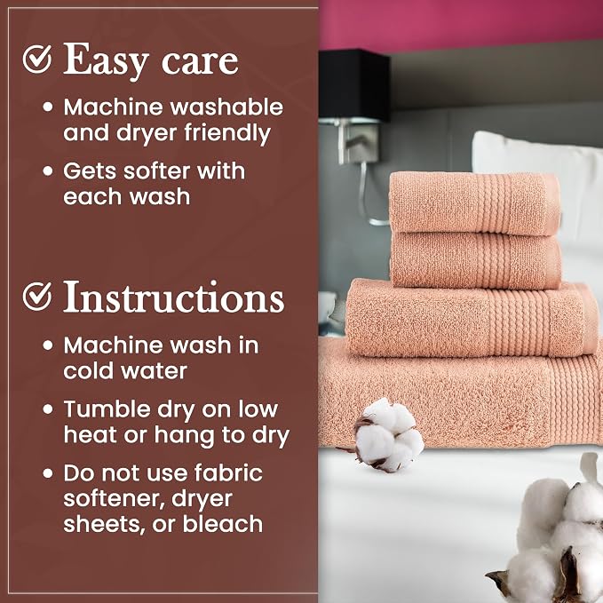 HALLEY Turkish Cotton Towels 1 Bath Towel 1 Hand Towel 2 Washcloths, Super Soft - Image 4