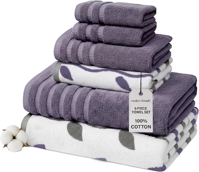 Modern Threads Organic Vines 6-Piece 100% Cotton Towel Set – Yarn Dyed Jacquard by ModernThreads