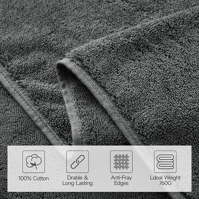 REDKISS 2 Pack Large Bath Towels Set, 100% Cotton, 31x63 in, Heavyweight 760G - Image 4